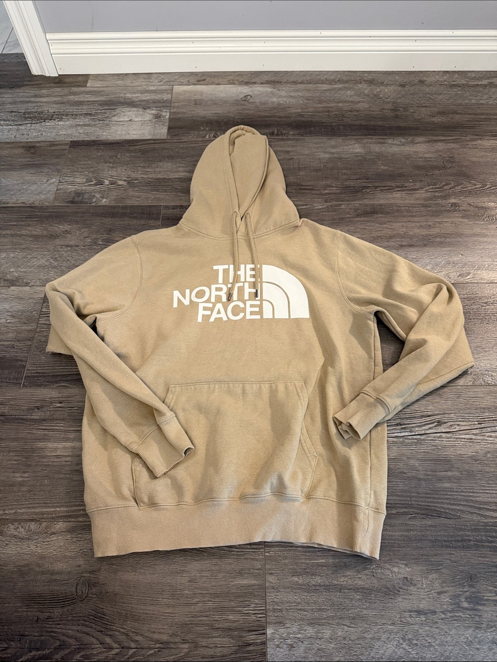 The North Face Men's Beige Crewneck Hoodie with White Logo